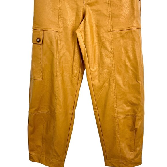 by Anthropologie Faux Leather Cargo Utility Pants Brown US Size 4 High Rise - Picture 3 of 11